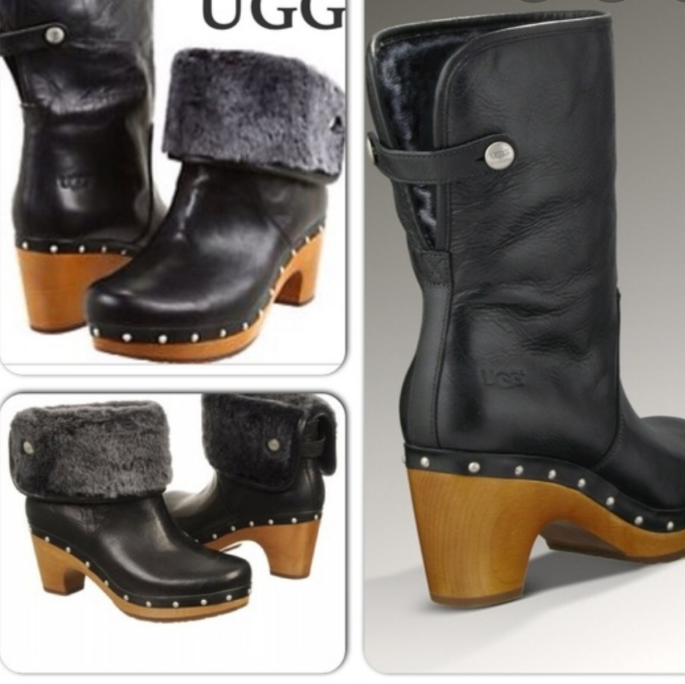 Women's black UGG Lynnea sheepskin clog boots sz 8